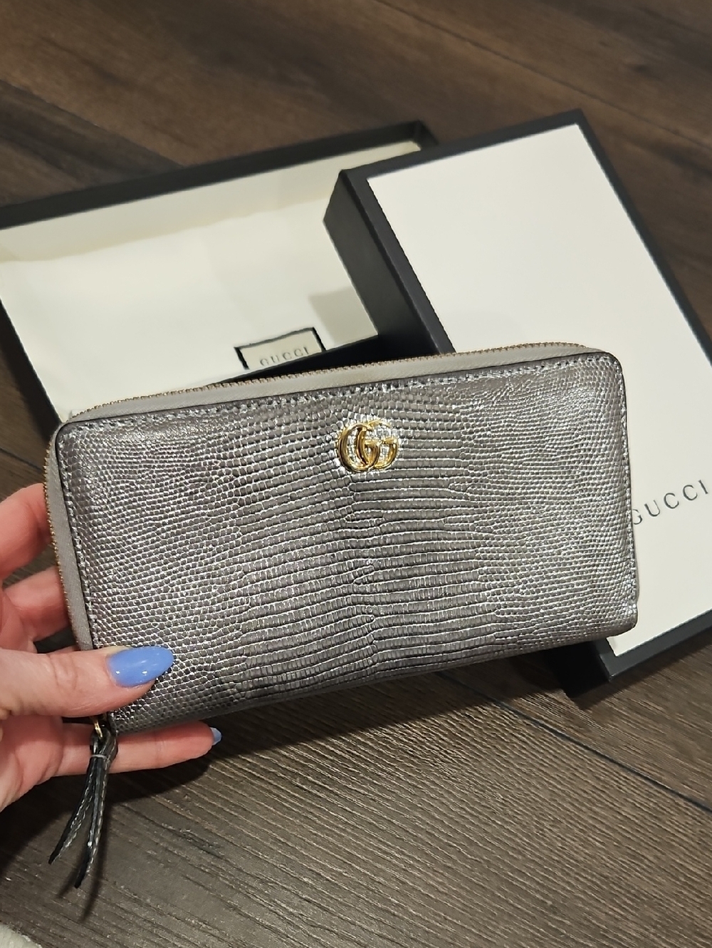 Gucci Snake-Embossed Leather Metallic Long Zip Wallet - Full Inclusion